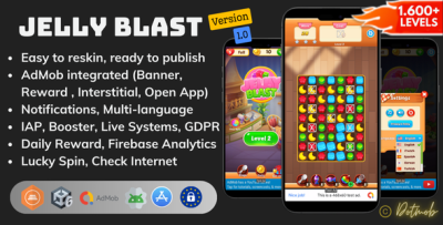 Jelly Blast - Match 3 Puzzle Game | Unity Complete Project