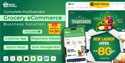 ReadyGrocery– Multivendor Grocery & eCommerce Mobile App with Website & Laravel Admin Panel