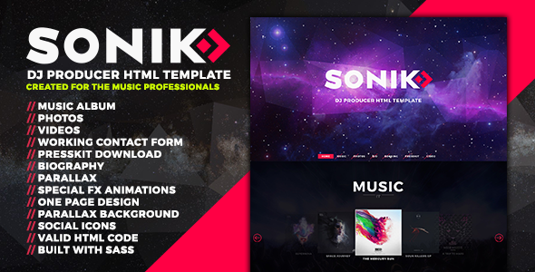 SONIK: Professional One Page Music and Dj HTML Template SONIK: Professional One Page Music and Dj HTML Template