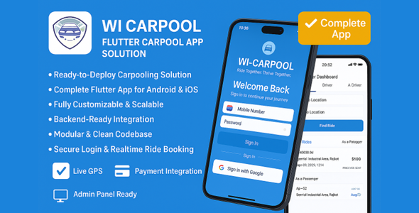 WI-Carpool - Modern Car Pooling Flutter Complete App WI-Carpool - Modern Car Pooling Flutter Complete App