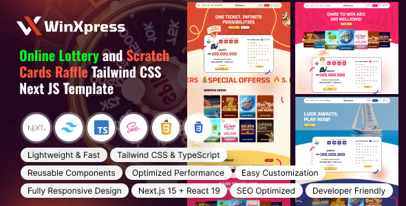 WinXpress - Online Lottery and Scratch Cards Raffle Tailwind CSS Next JS Template WinXpress - Online Lottery and Scratch Cards Raffle Tailwind CSS Next JS Template