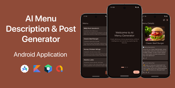 AI Menu & Social Post Generator - Android Native (Jetpack Compose) | OpenAI API | MVVM AI Menu & Social Post Generator - Android Native (Jetpack Compose) | OpenAI API | MVVM