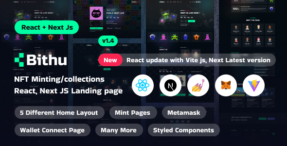 Bithu - NFT Minting/Collection React, Next JS Landing Page Template Bithu - NFT Minting/Collection React, Next JS Landing Page Template
