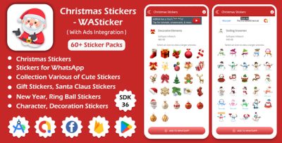 Christmas Stickers - WASticker, Sticker for Whatsapp Android App with AD Integration
