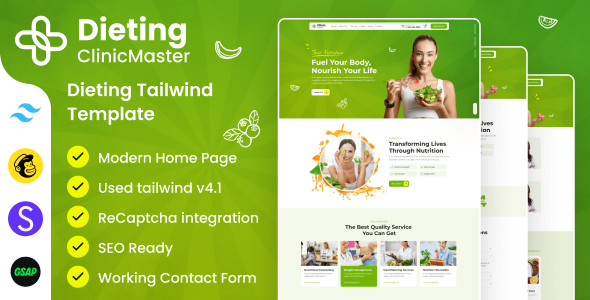 ClinicMaster - Diet & Nutrition Tailwind CSS Template ClinicMaster - Diet & Nutrition Tailwind CSS Template