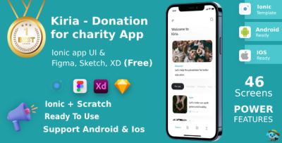 Donation for charity App ANDROID + IOS + FIGMA + XD | UI Kit | Ionic | Kiria