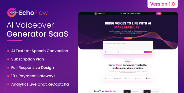 EchoFlow - AI Voiceover Generator SaaS EchoFlow - AI Voiceover Generator SaaS