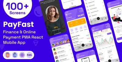 Finance & Online Payment Mobile App PWA React Template | PayFast E-Wallet