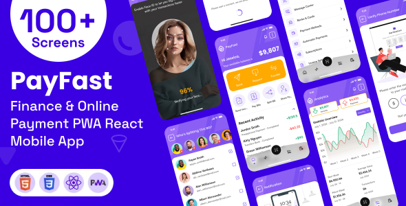 Finance & Online Payment Mobile App PWA React Template | PayFast E-Wallet Finance & Online Payment Mobile App PWA React Template | PayFast E-Wallet