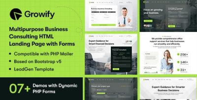 Growify – Multipurpose Business Consulting HTML Landing Page with Working Forms