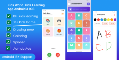Kids World Flutter app for kids learn drawing & Games with Admob