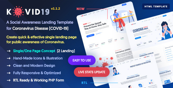 KOVID19 – Coronavirus (COVID-19) Prevention & Awareness HTML Template KOVID19 – Coronavirus (COVID-19) Prevention & Awareness HTML Template