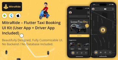 MitraRide - Flutter Taxi Booking UI Kit (User App + Driver App)