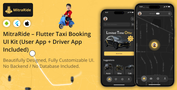 MitraRide - Flutter Taxi Booking UI Kit (User App + Driver App) MitraRide - Flutter Taxi Booking UI Kit (User App + Driver App)