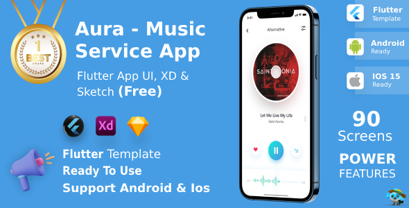 Music Service App | UI Kit | Flutter | XD, Sketch FREE | Life Time Update | Aura Music Service App | UI Kit | Flutter | XD, Sketch FREE | Life Time Update | Aura