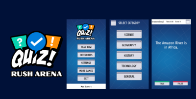 Quiz Rush Arena - Fast HTML5 Trivia Game (Construct 3 Template)