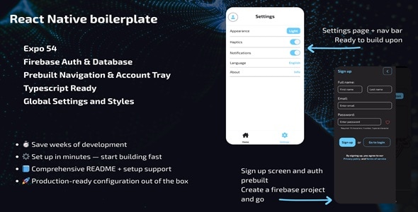 React Native Boilerplate — Expo 54, Firebase, TypeScript Starter Template App React Native Boilerplate — Expo 54, Firebase, TypeScript Starter Template App