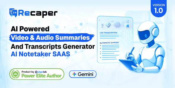 Recaper - AI Powered Video And Audio Summaries And Transcripts Generator | AI Notetaker SAAS Recaper - AI Powered Video And Audio Summaries And Transcripts Generator | AI Notetaker SAAS