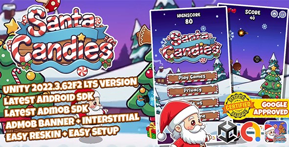 Santa Candies - Unity 2022 Game Source Code | Admob Ready | Easy Reskin & Passive Income Santa Candies - Unity 2022 Game Source Code | Admob Ready | Easy Reskin & Passive Income