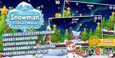 Snowman Cookies - Unity 2022 LTS Game Source Code | Admob Ready | Easy Reskin & Passive Income