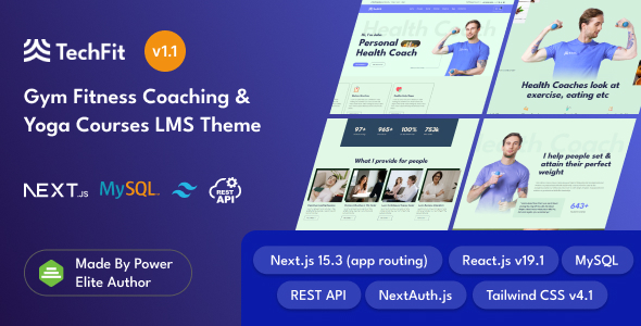 TechFit - Gym, Fitness, Yoga Coaching LMS React Next.js Tailwind CSS Template TechFit - Gym, Fitness, Yoga Coaching LMS React Next.js Tailwind CSS Template