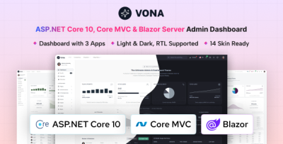 Vona - ASP.Net Core 10, Core MVC & Blazor Server Minimal Admin Dashboard Template