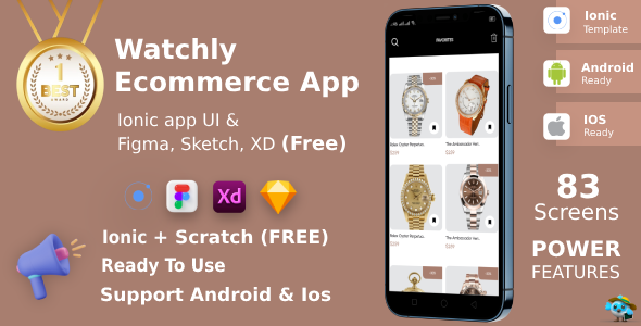 Watchly | ANDROID + IOS + FIGMA | UI Kit | Ionic | Ecommerce Watch APP Watchly | ANDROID + IOS + FIGMA | UI Kit | Ionic | Ecommerce Watch APP