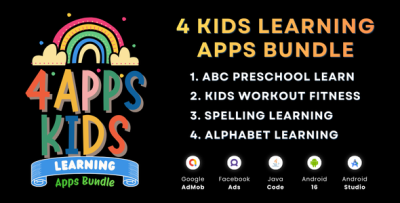 4 Kids Learning Android Apps Bundle with AdMob Facebook Ads