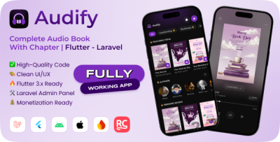 Audify – Complete Audiobook App with Chapter | Flutter Full App with Laravel Backend