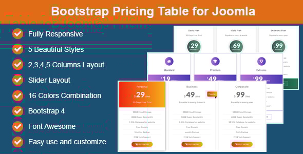Bootstrap Pricing Table for Joomla Bootstrap Pricing Table for Joomla