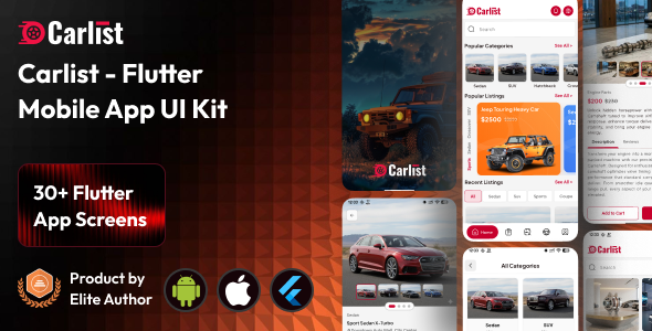 Carlist - Multivendor Car Listings / Dealership / Directory Flutter UI Kit Carlist - Multivendor Car Listings / Dealership / Directory Flutter UI Kit