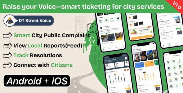 DTStreetVoice – Smart City Public Complaint & Ticketing Flutter App with Admin Panel (Android & iOS) DTStreetVoice – Smart City Public Complaint & Ticketing Flutter App with Admin Panel (Android & iOS)