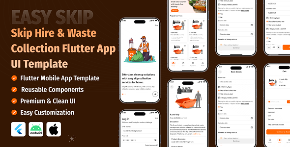 EasySkip - Skip Hire & Waste Collection Flutter App UI Template EasySkip - Skip Hire & Waste Collection Flutter App UI Template