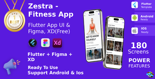 Fitness & Meditation, Yoga App ANDROID + IOS + FIGMA + XD + Sketch | UI Kit | Flutter | Zestra Fitness & Meditation, Yoga App ANDROID + IOS + FIGMA + XD + Sketch | UI Kit | Flutter | Zestra