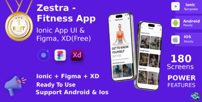 Fitness & Meditation, Yoga App ANDROID + IOS + FIGMA + XD + Sketch | UI Kit | Ionic | Zestra