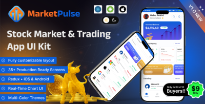 MarketPulse – Modern Stock Market & Trading App UI Template | React Native + iOS + Android