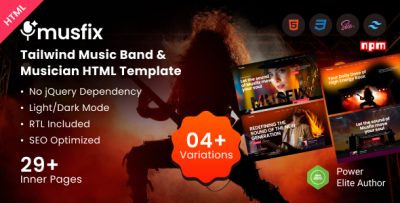 Musfix - Tailwind Music Band & Musician HTML Template