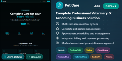 Pet Care - Complete Professional Veterinary & Grooming Business Solution | Next.js, PostgreSQL