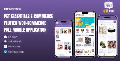 Pet Essentials - Ecommerce, Flutter Woo-Commerce Full Mobile Application