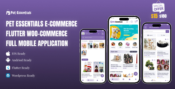Pet Essentials - Ecommerce, Flutter Woo-Commerce Full Mobile Application Pet Essentials - Ecommerce, Flutter Woo-Commerce Full Mobile Application