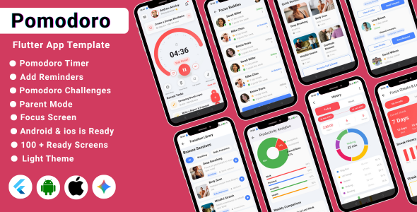 Pomodoro Timer Flutter App Template | Focus & Time Management App Pomodoro Timer Flutter App Template | Focus & Time Management App