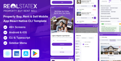 RealStateX - Property Buy, Rent & Sell Classified React Native Mobile App Template