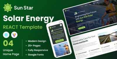 Solar Energy and Renewable Power React (Vite) Template - Sun Star