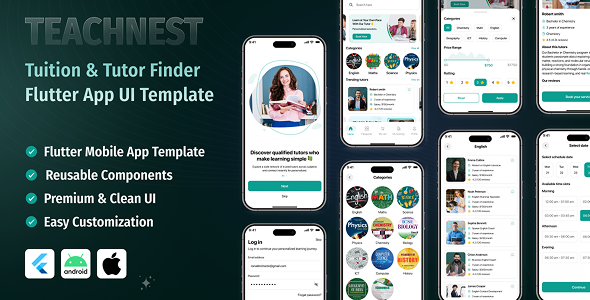 TeachNest – Tuition & Tutor Finder Flutter App UI Template TeachNest – Tuition & Tutor Finder Flutter App UI Template