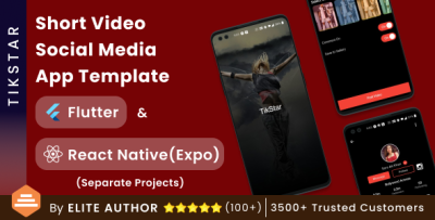TikStar – Short Video Social Media App UI Template (Flutter & React Native Expo)