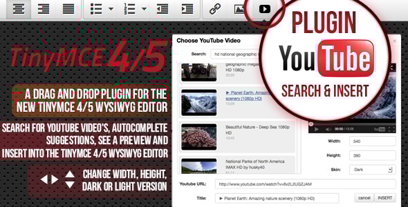 TinyMCE 4 ,5 and 6 plugin Youtube search and insert TinyMCE 4 ,5 and 6 plugin Youtube search and insert
