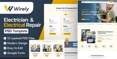 Wirely - Electrician & Electrical Repair PSD Template