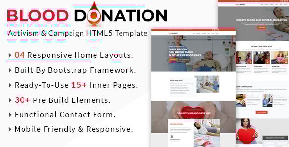 Blood Donation - Activism & Campaign HTML5 Template Blood Donation - Activism & Campaign HTML5 Template
