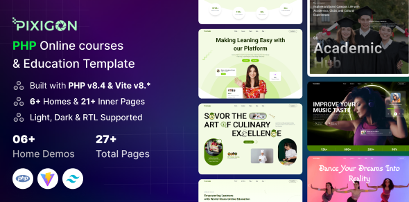 Pixigon - PHP Online Courses & Education Template Pixigon - PHP Online Courses & Education Template
