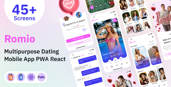 Multipurpose Dating Mobile App PWA React Template - Romio Multipurpose Dating Mobile App PWA React Template - Romio